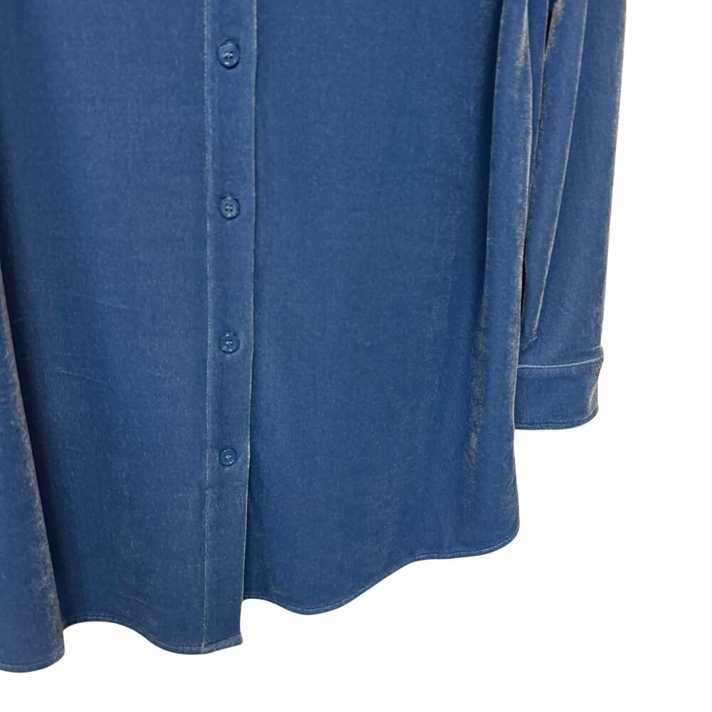 Soft Surroundings Blue Velour Long Sleeve Button Up Top Womens Medium Lagenlook - Picture 2 of 7